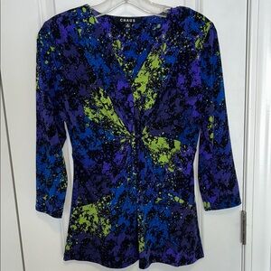 Chaus Women's Blue and Green Abstract Blouse